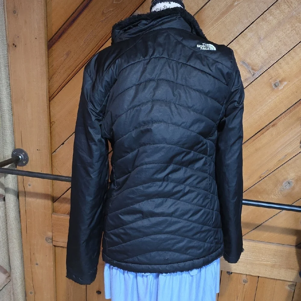 The North Face Mossbud Swirl Reversible Jacket Black Insulated Fleece Mens S‎